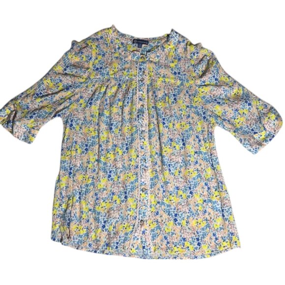 Democracy floral rayon 3/4 sleeve blouse, size‎ large - Picture 5 of 5